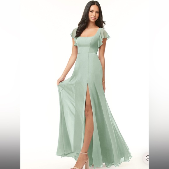 Azazie Dresses & Skirts - Light Green/Agave A-Line Ruffled Chiffon Floor Length Azazie Bondi Dress